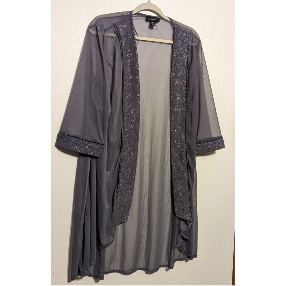 R&M Richards Silver Grey Chiffon Glitter Draped Lightweight Formal Jacket - 16